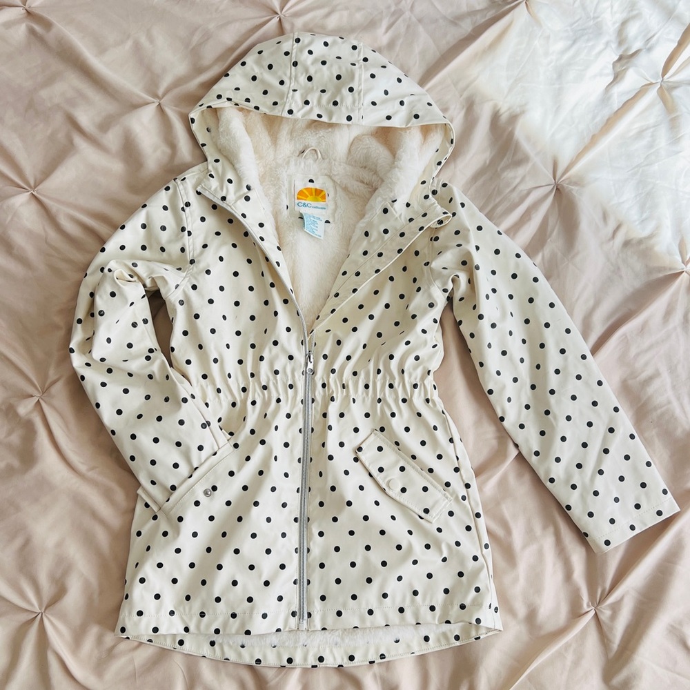 ⛔️SOLD⛔️ C&C California Girls Polka Dot Sherpa Lined Raincoat Sz 8